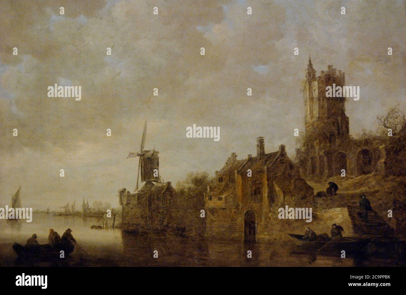 Jan van Goyen (1596-1656). Pintor holandés. Paisaje fluvial con molino y castillo en ruinas,1644. Museo del Louvre. París. Francia. Stock Photo