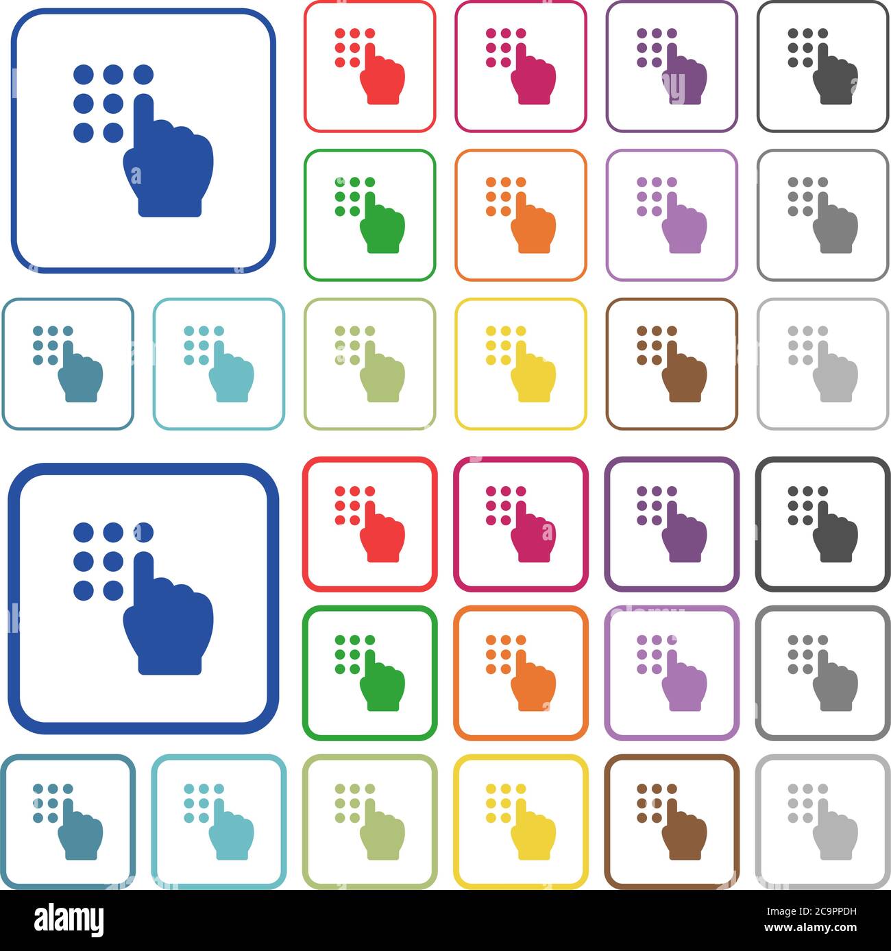 Typing security code color flat icons in rounded square frames. Thin and thick versions included. Stock Vector