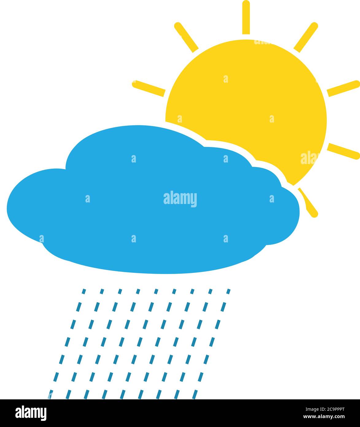 Sun behind rain cloud vector flat icon isolated on white illustration Stock Vector