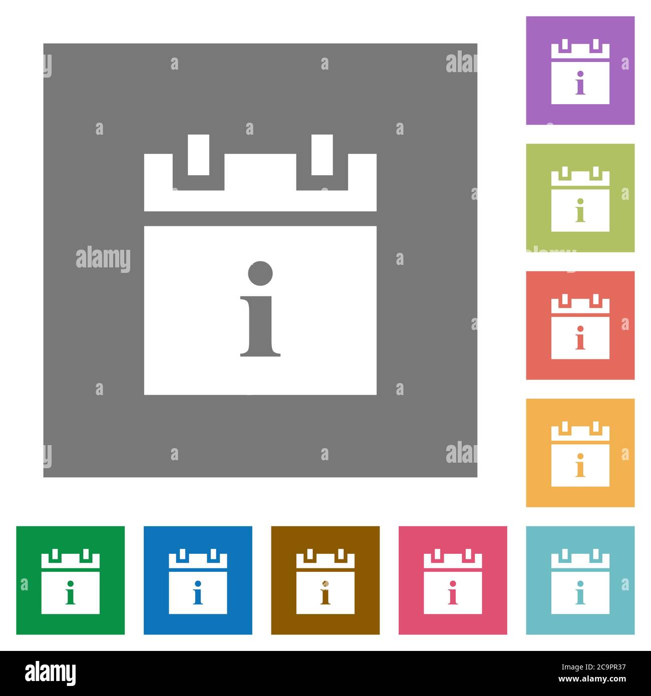 Schedule info flat icons on simple color square backgrounds Stock Vector