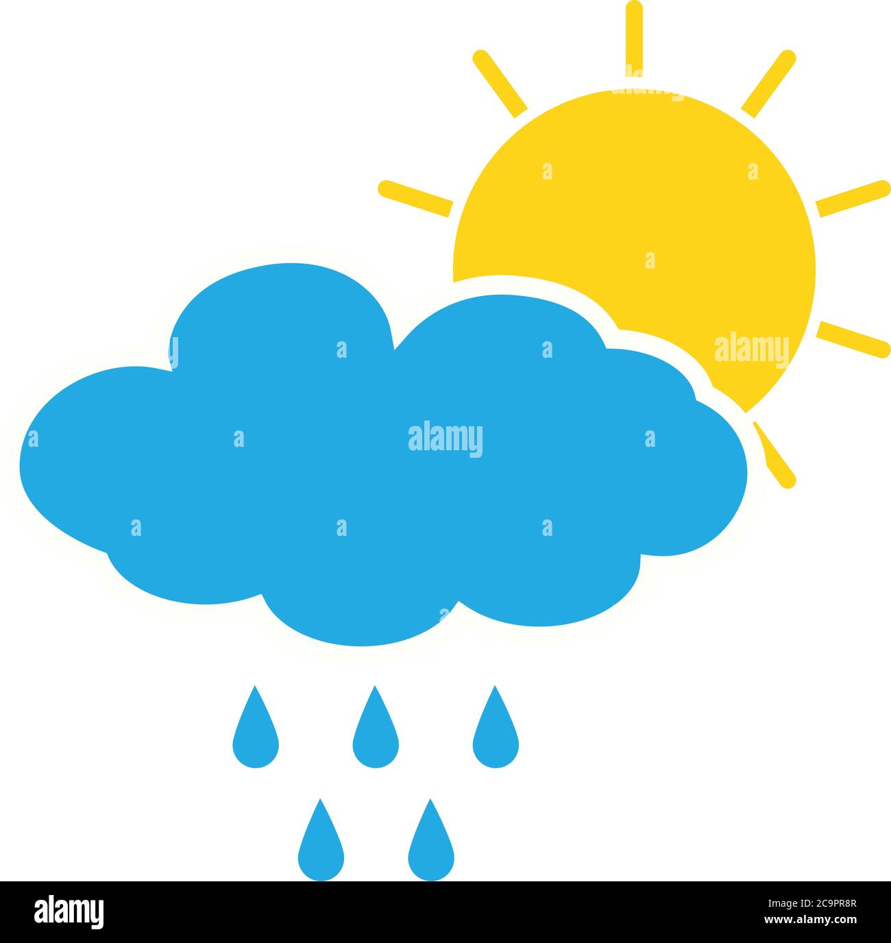 Sun behind rain cloud vector flat icon isolated on white illustration Stock Vector