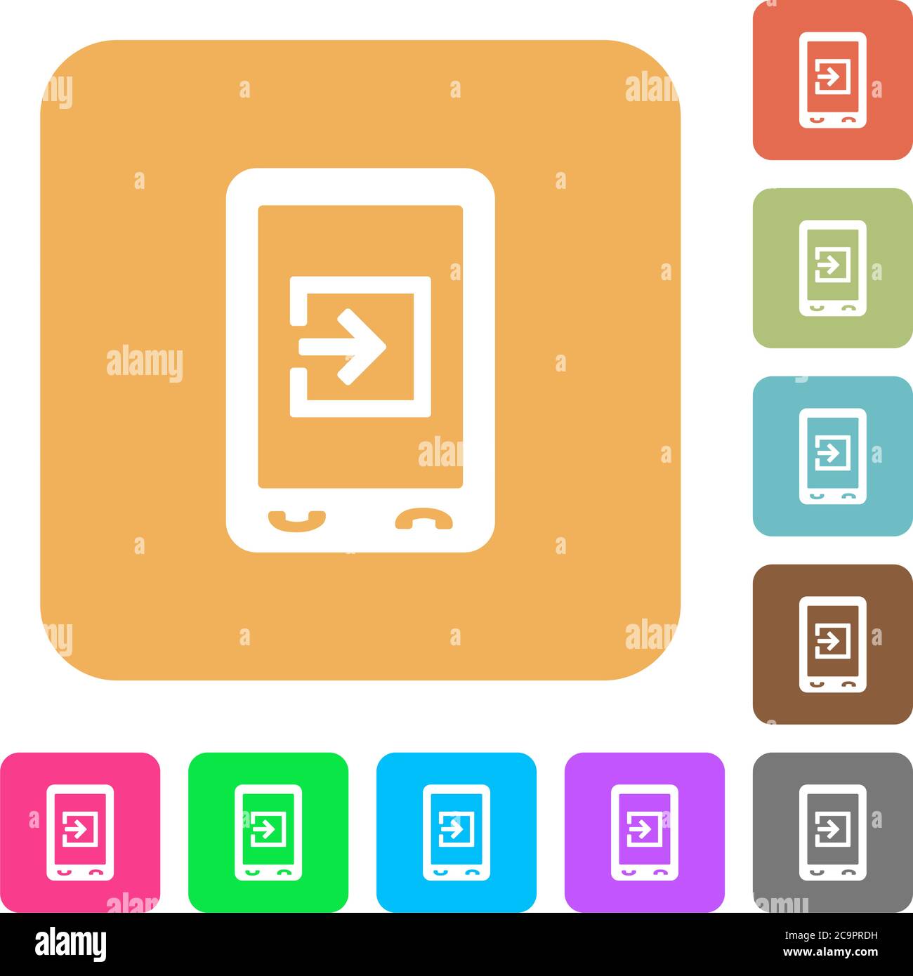 Mobile import data flat icons on rounded square vivid color backgrounds. Stock Vector