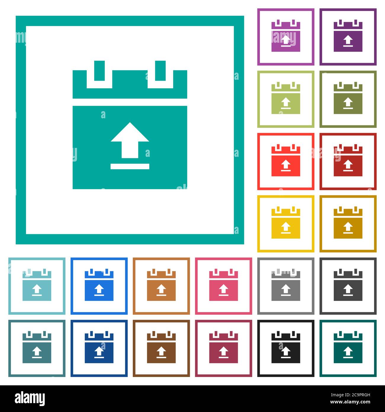 Upload schedule data flat color icons with quadrant frames on white background Stock Vector