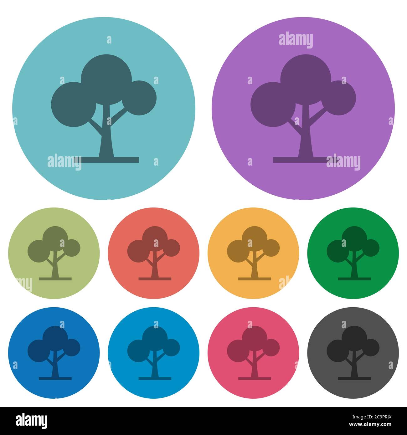 Leafy tree darker flat icons on color round background Stock Vector