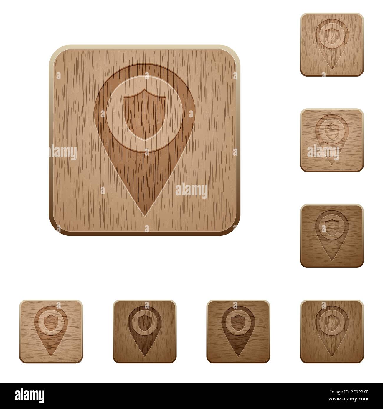 Map Pin Button Police Police station GPS map location on rounded square carved wooden button ...