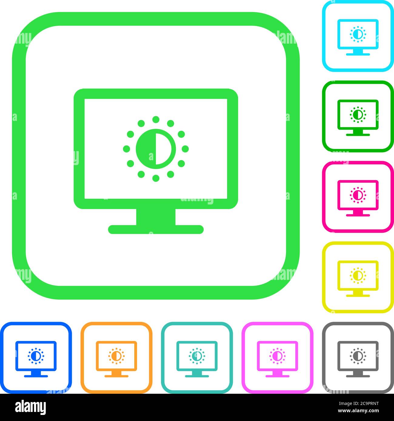 Adjust screen saturation vivid colored flat icons in curved borders on ...