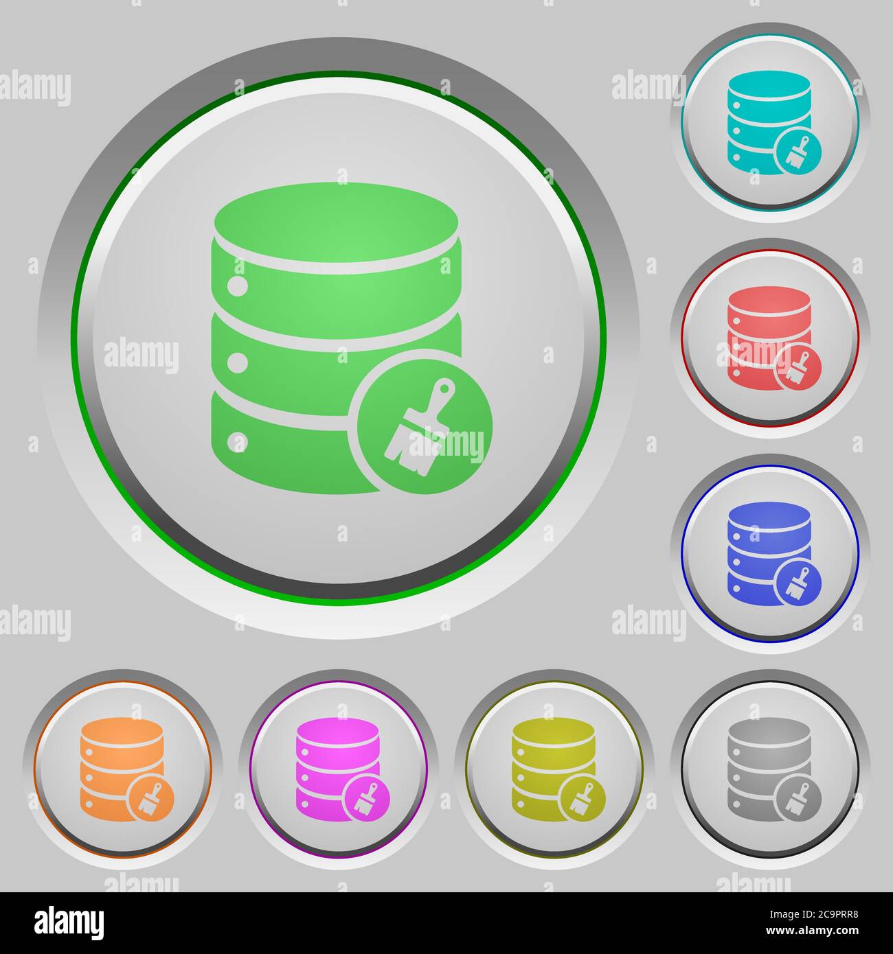 Database paste data color icons on sunk push buttons Stock Vector