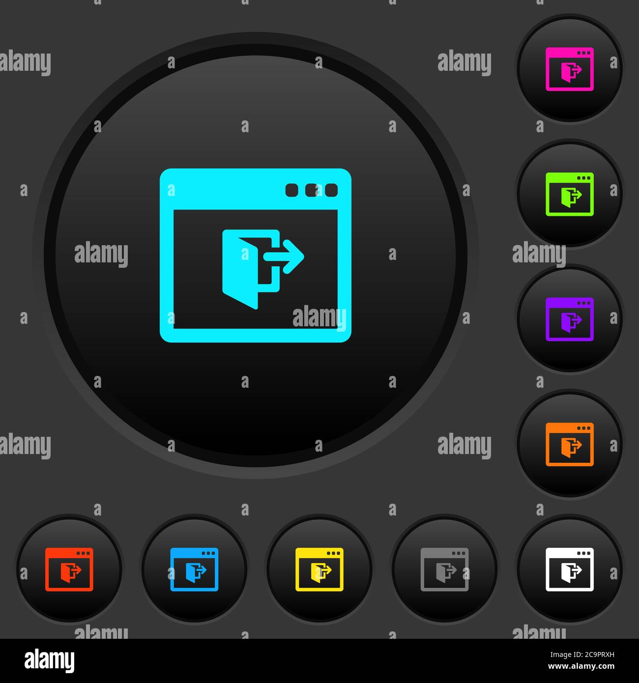 Application exit dark push buttons with vivid color icons on dark grey ...