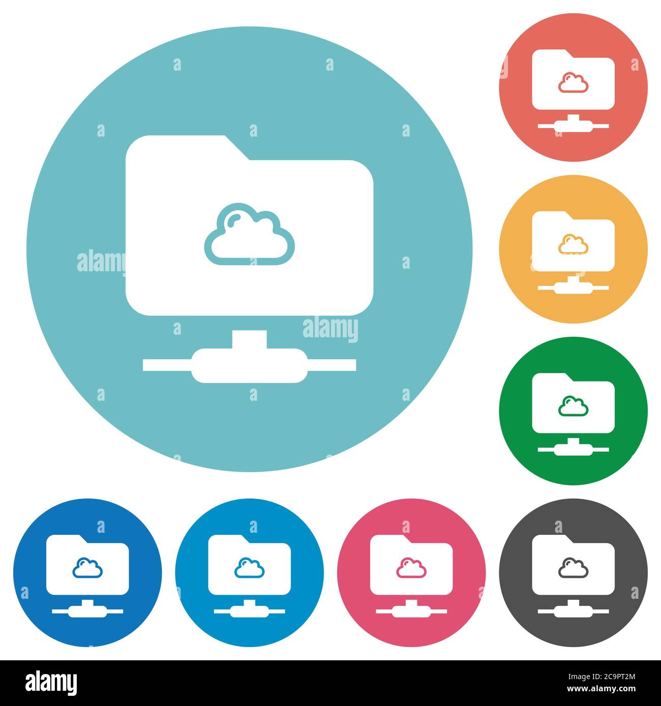Cloud FTP flat white icons on round color backgrounds Stock Vector