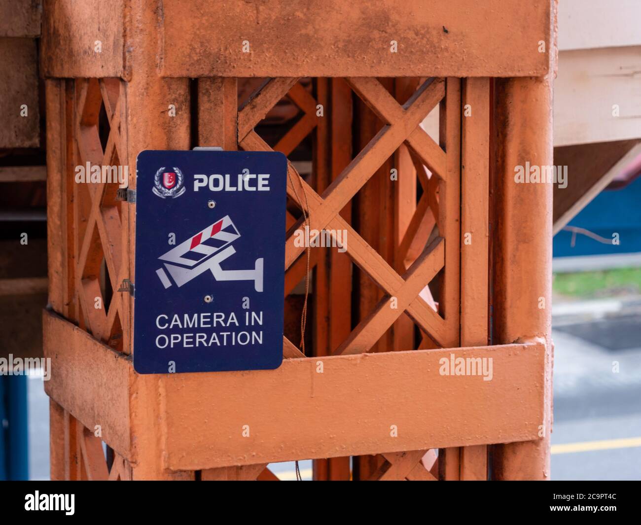 SINGAPORE – JUL 31, 2020 – Close up of a sign stating Police Camera in Operation in Singapore Stock Photo