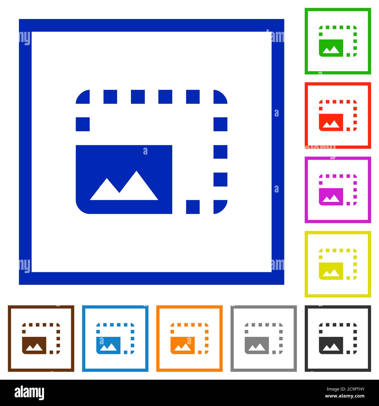 Enlarge photo flat color icons in square frames on white background ...