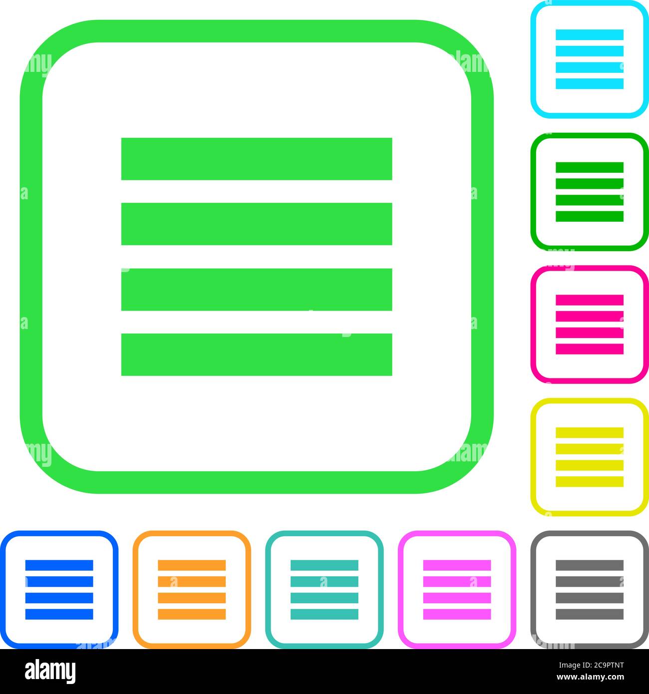 Text align justify vivid colored flat icons in curved borders on white background Stock Vector