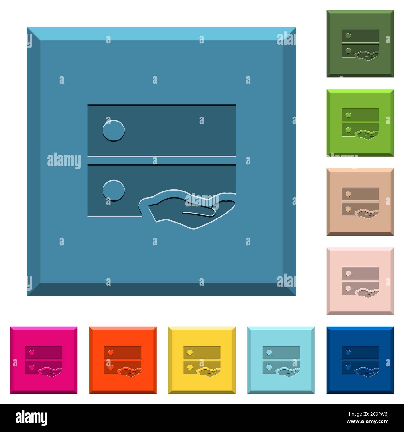 Shared drive engraved icons on edged square buttons in various trendy ...