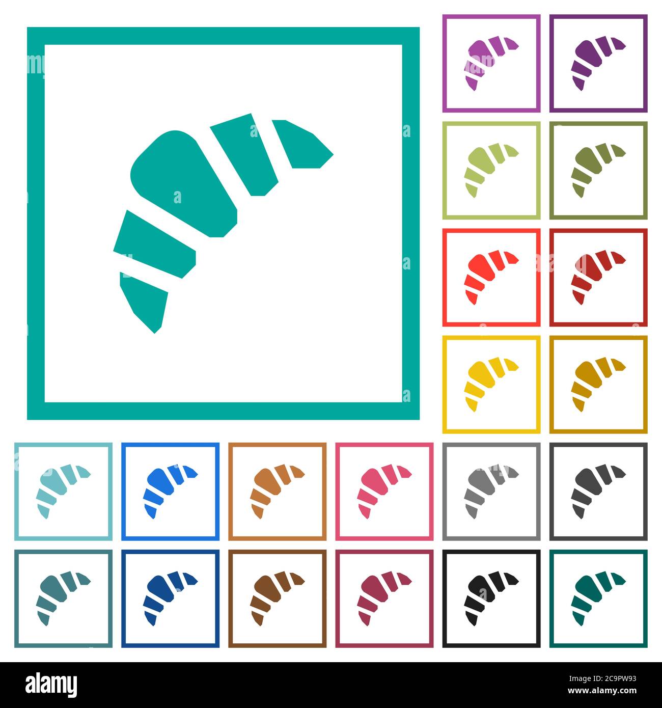 Bakery flat color icons with quadrant frames on white background Stock Vector
