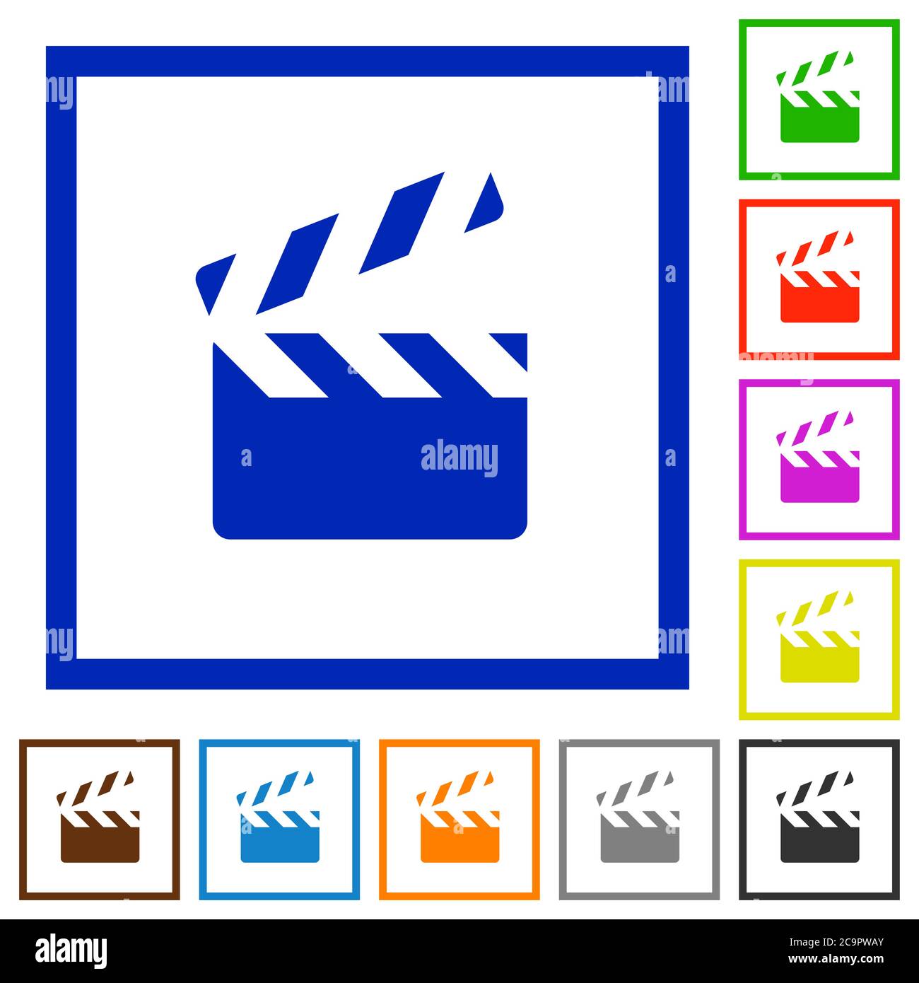 Clapperboard flat color icons in square frames on white background Stock Vector