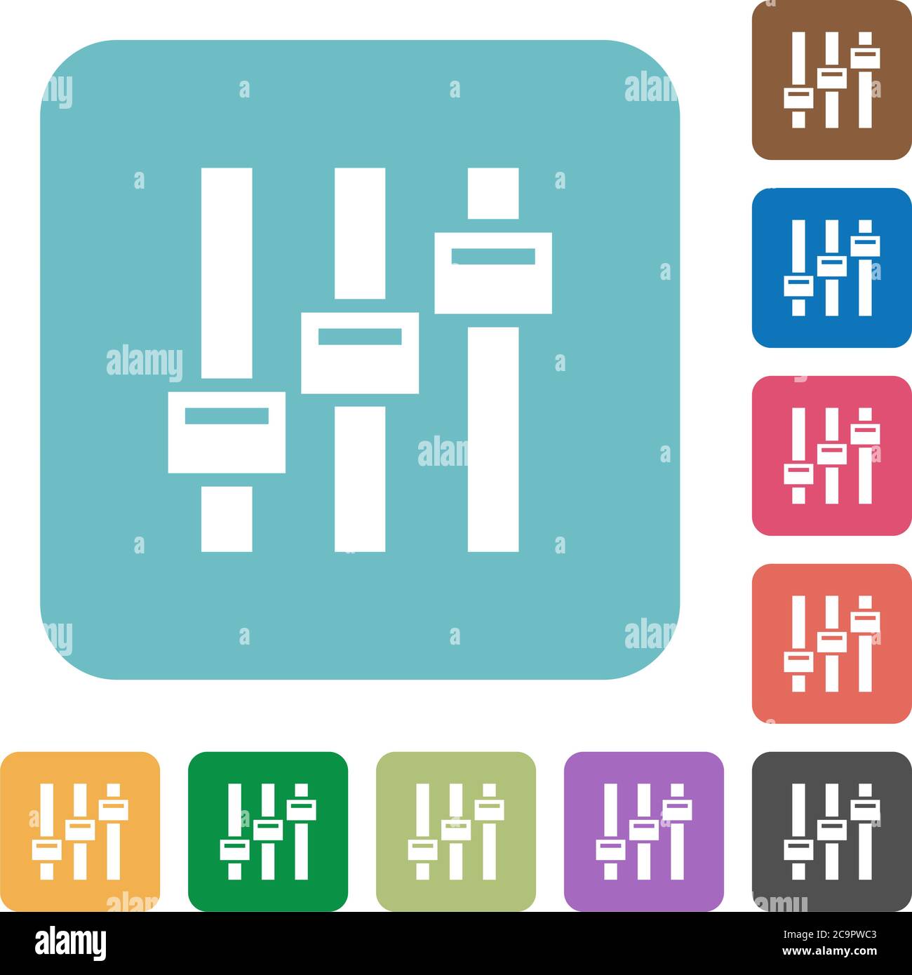 Adjust white flat icons on color rounded square backgrounds Stock Vector
