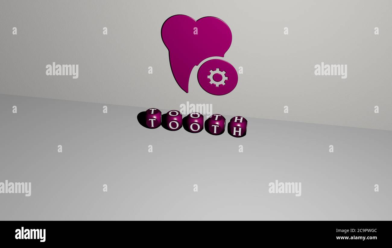 3D illustration of TOOTH graphics and text made by metallic dice ...
