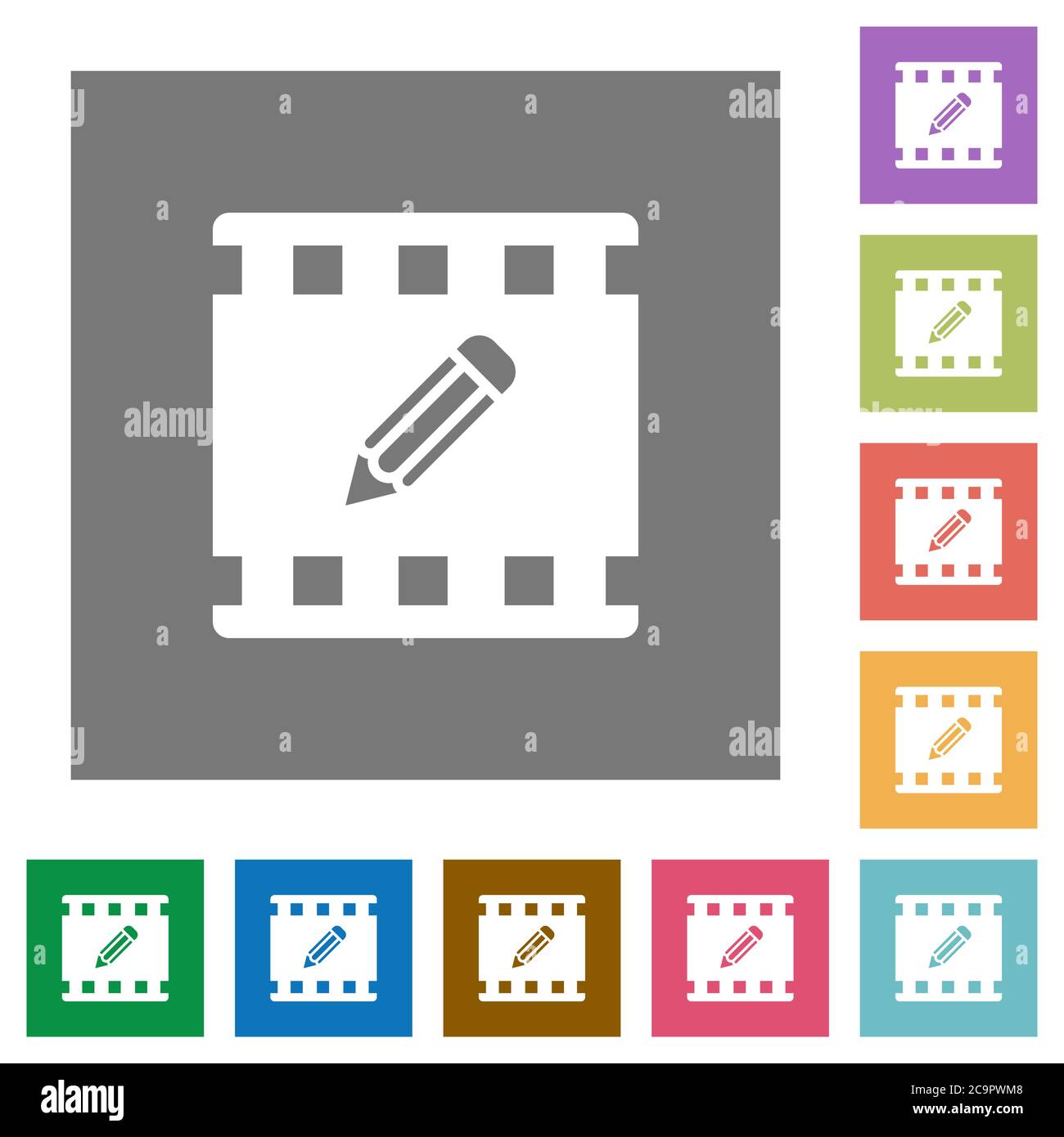 Edit movie flat icons on simple color square backgrounds Stock Vector ...