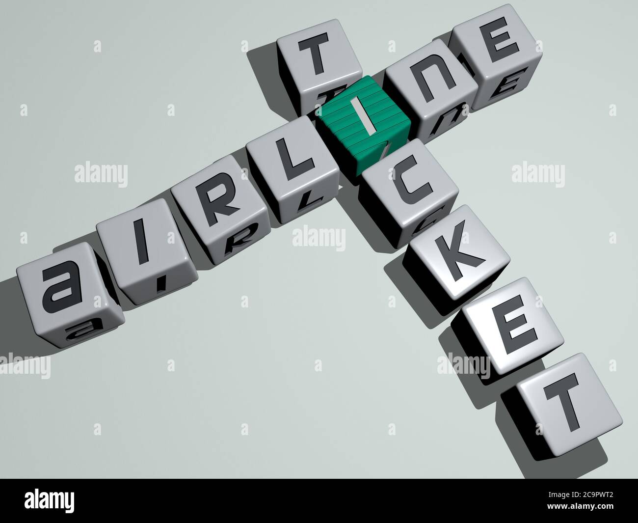 crosswords of airline ticket arranged by cubic letters on a mirror