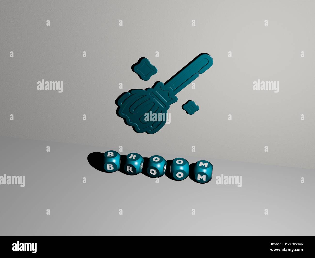 3D representation of BROOM with icon on the wall and text arranged by ...