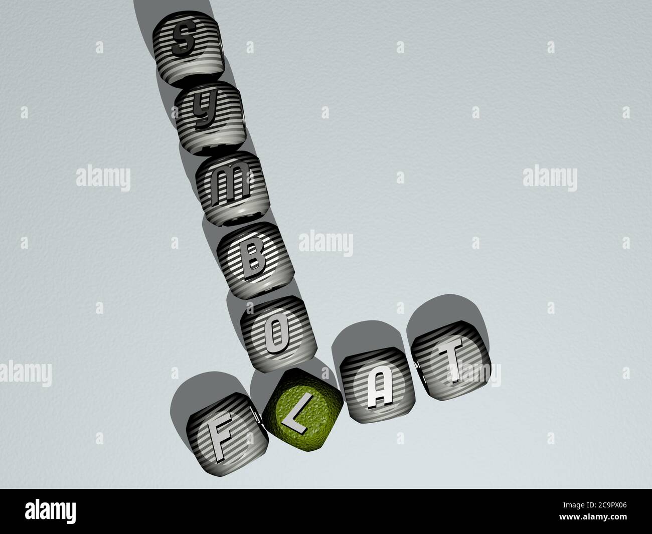 crosswords of FLAT SYMBOL arranged by cubic letters on a mirror floor