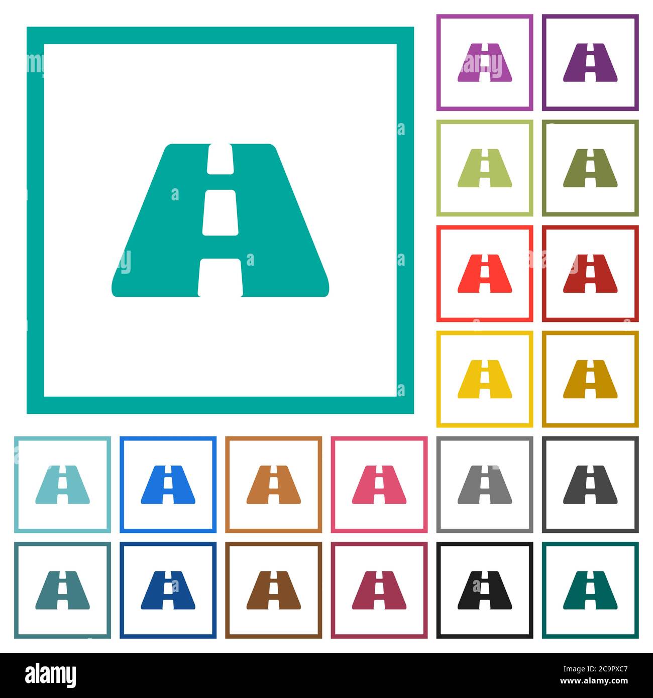 Road flat color icons with quadrant frames on white background Stock Vector