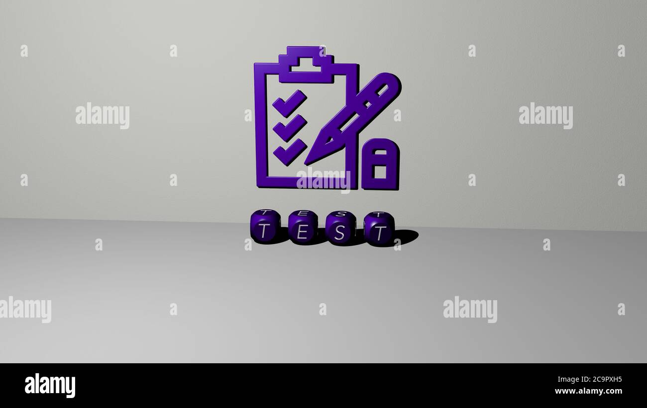 3D representation of test with icon on the wall and text arranged by ...