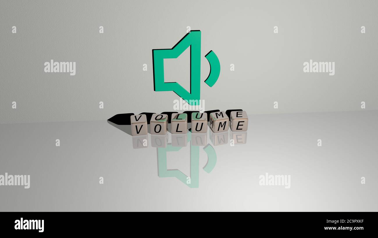3D illustration of volume graphics and text made by metallic dice ...