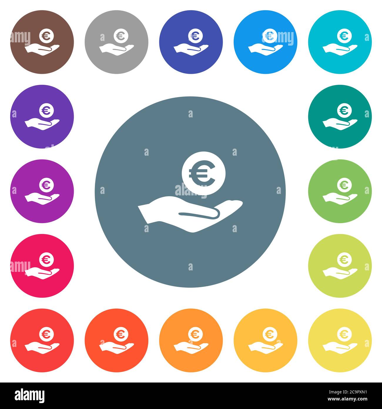 Euro earnings flat white icons on round color backgrounds. 17 ...