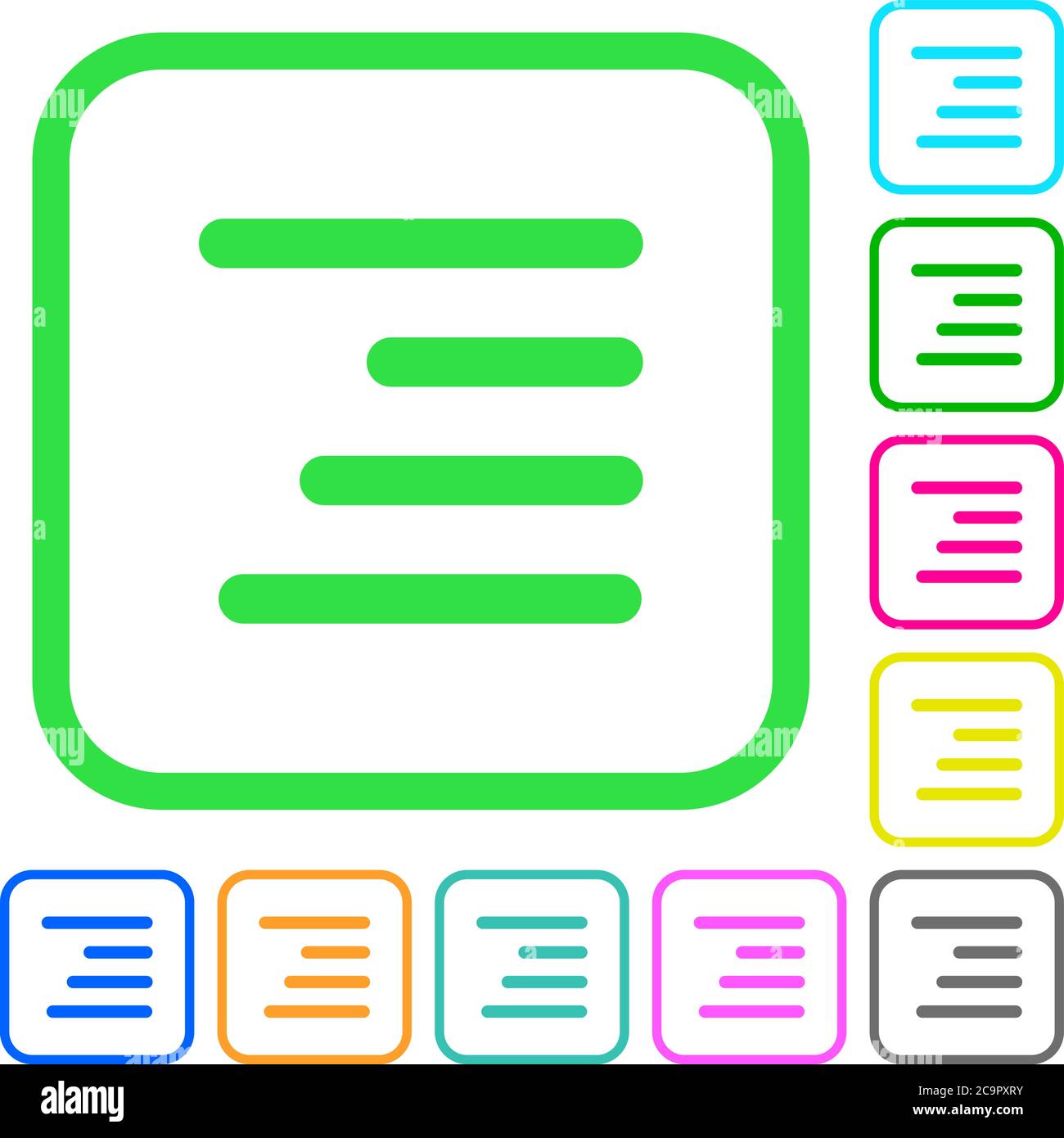 Text align right vivid colored flat icons in curved borders on white ...