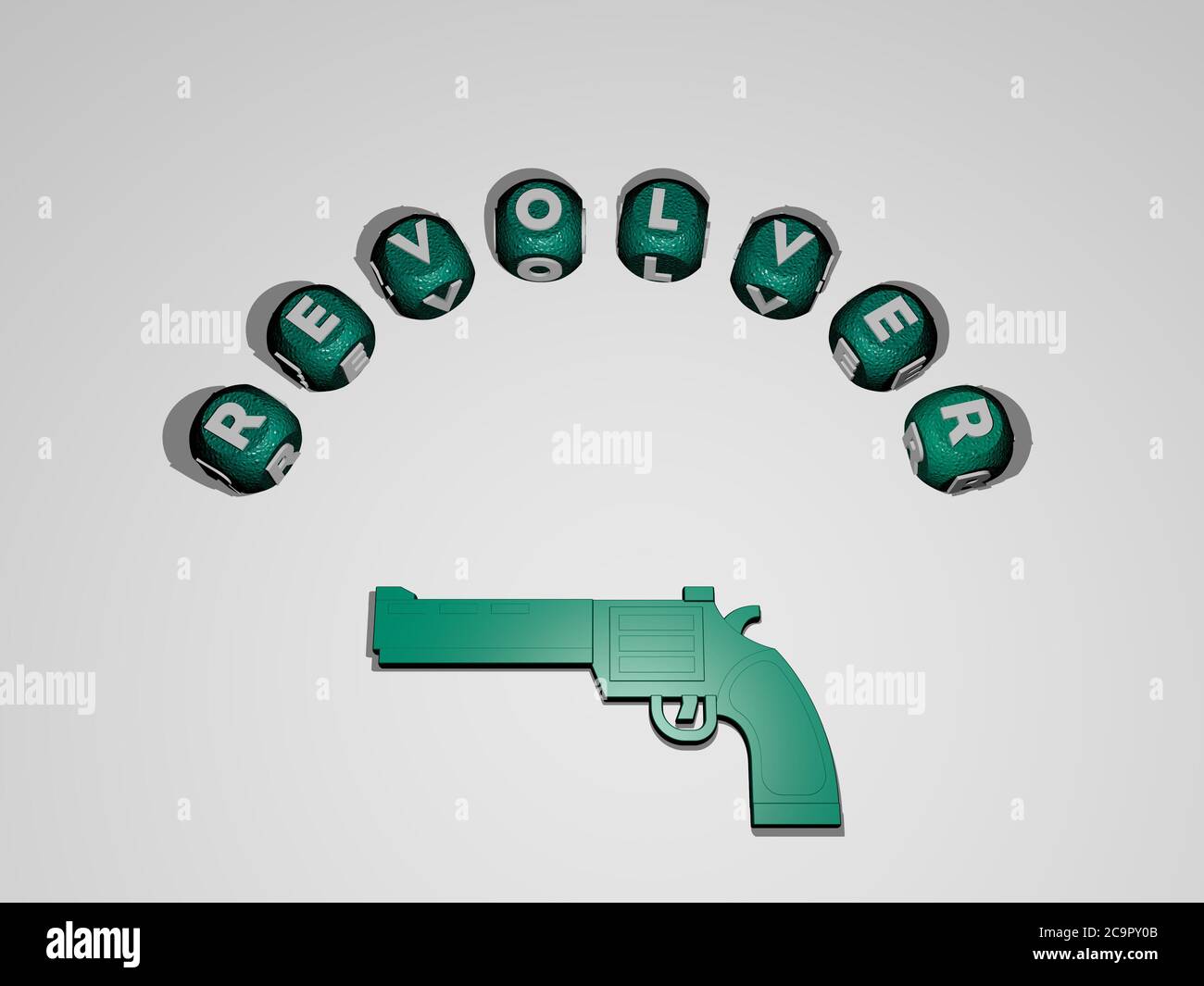 3D graphical image of REVOLVER vertically along with text built around ...