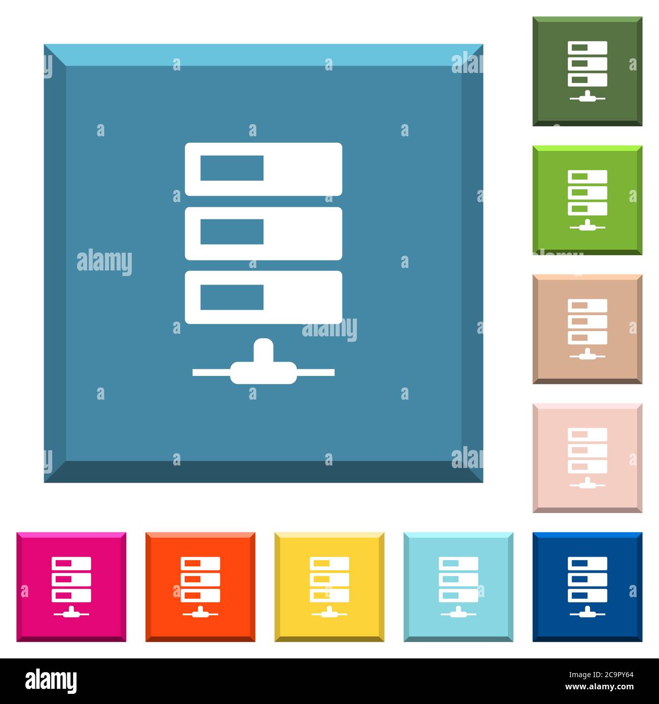 Data network white icons on edged square buttons in various trendy ...