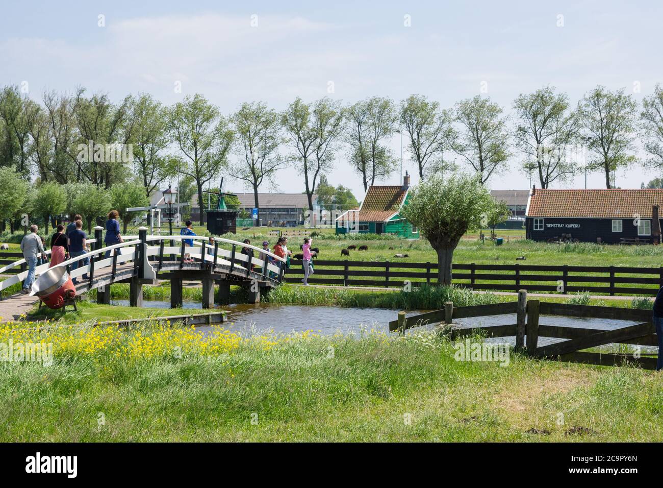 Many tourists enjoying the beautiful countryside of Zaanse Shans at Zaandam in The Netherlands Stock Photo