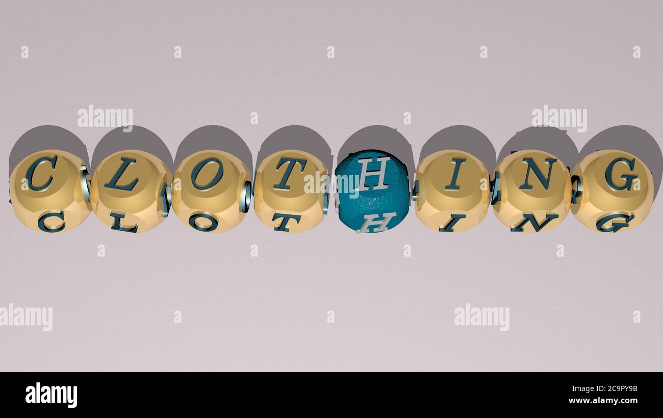 crosswords of clothing arranged by cubic letters on a mirror floor