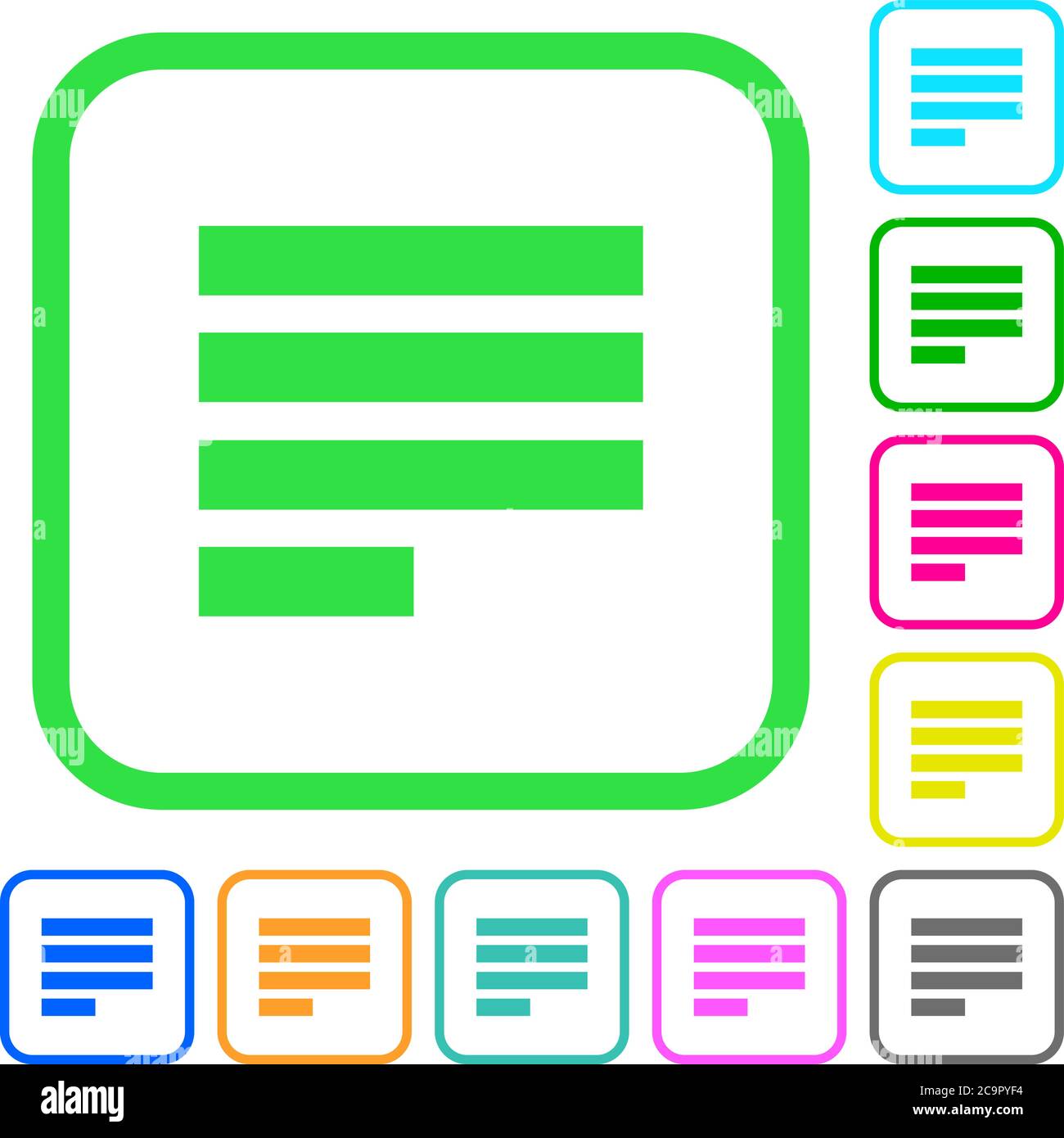 Text align justify last row left vivid colored flat icons in curved ...