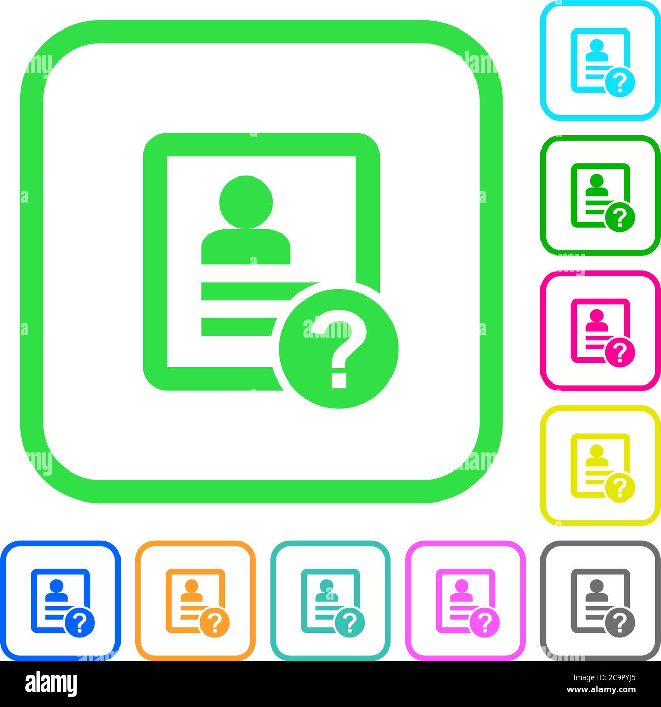 Unknown contact vivid colored flat icons in curved borders on white background Stock Vector
