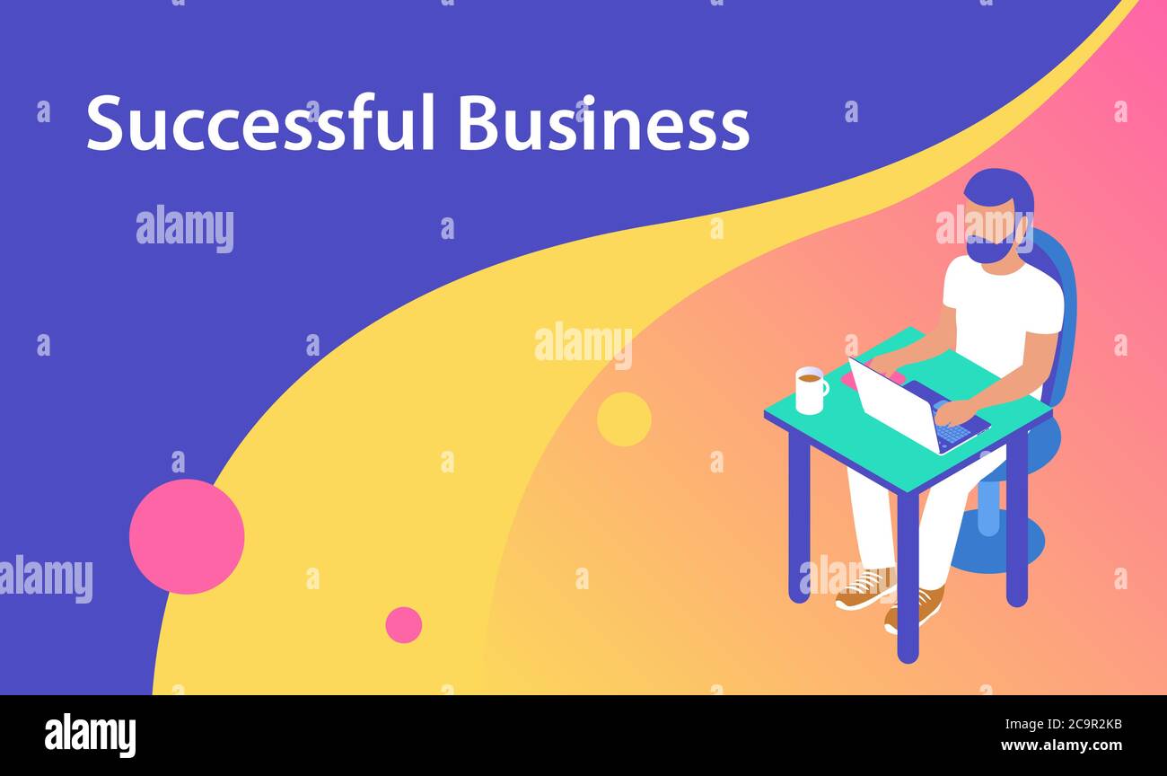 Man works laptop online Stock Vector