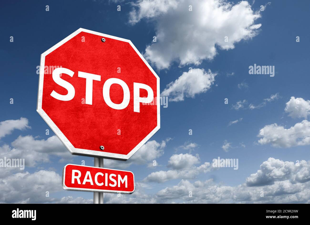 STOP RACISM - roadsign illustration message Stock Photo