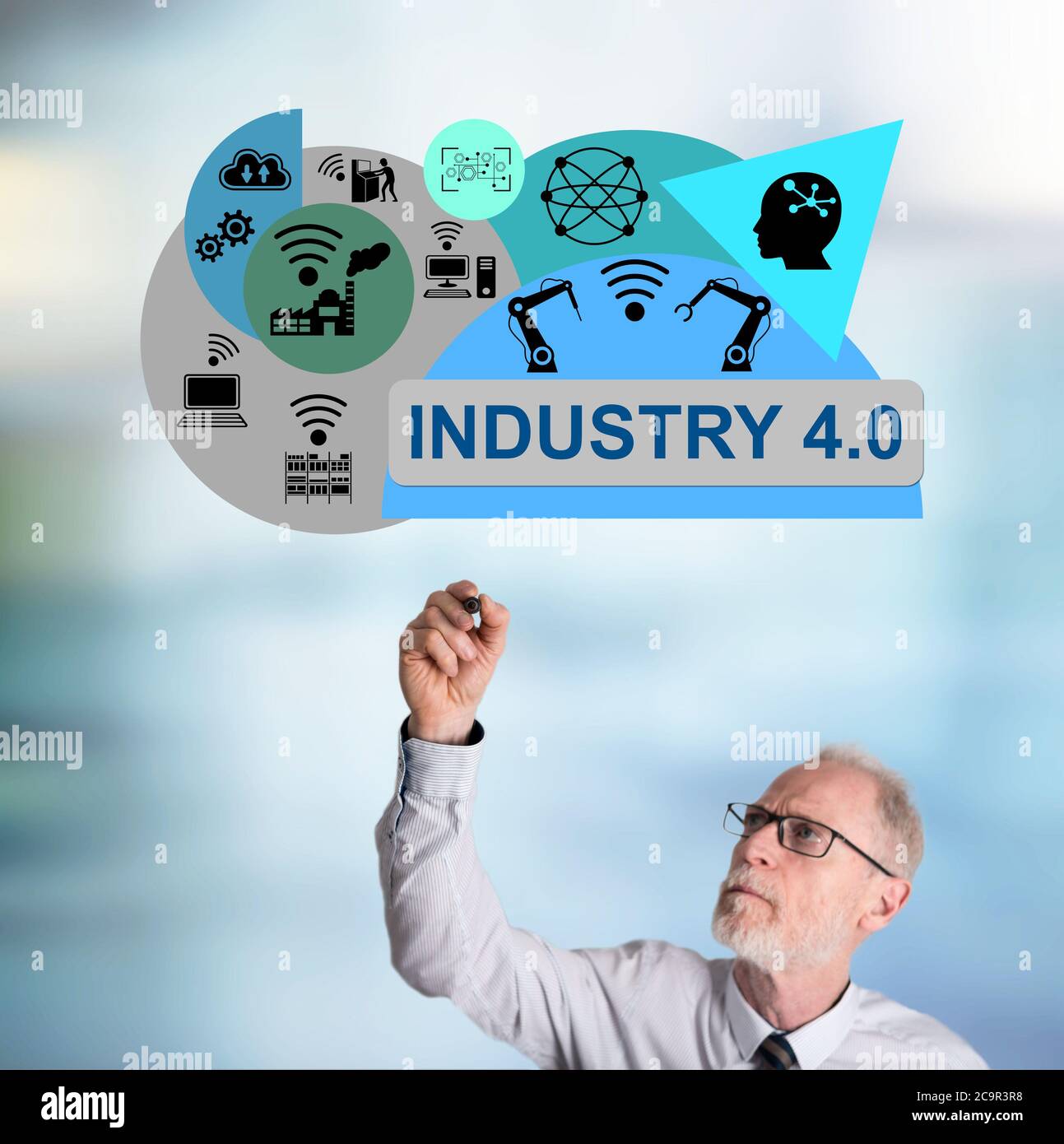 Industry 4.0 concept drawn by a businessman Stock Photo