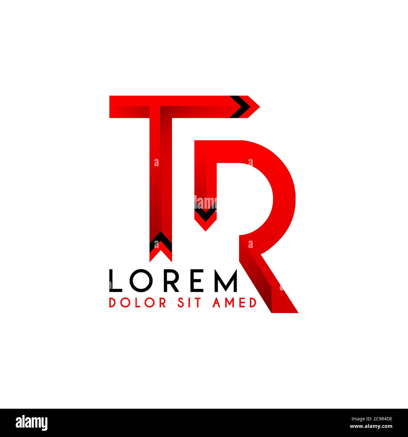 Initial Logo TR Uppercase Red Black Ribbon Simple Logo Design 3 Stock Vector