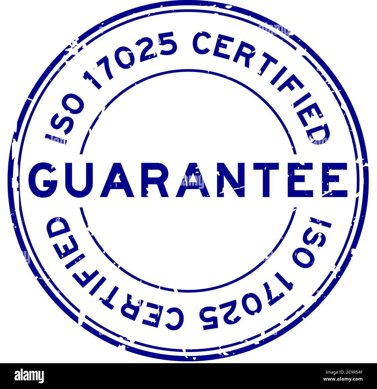 Grunge blue iso 17025 certified guarantee word round rubber seal stamp ...