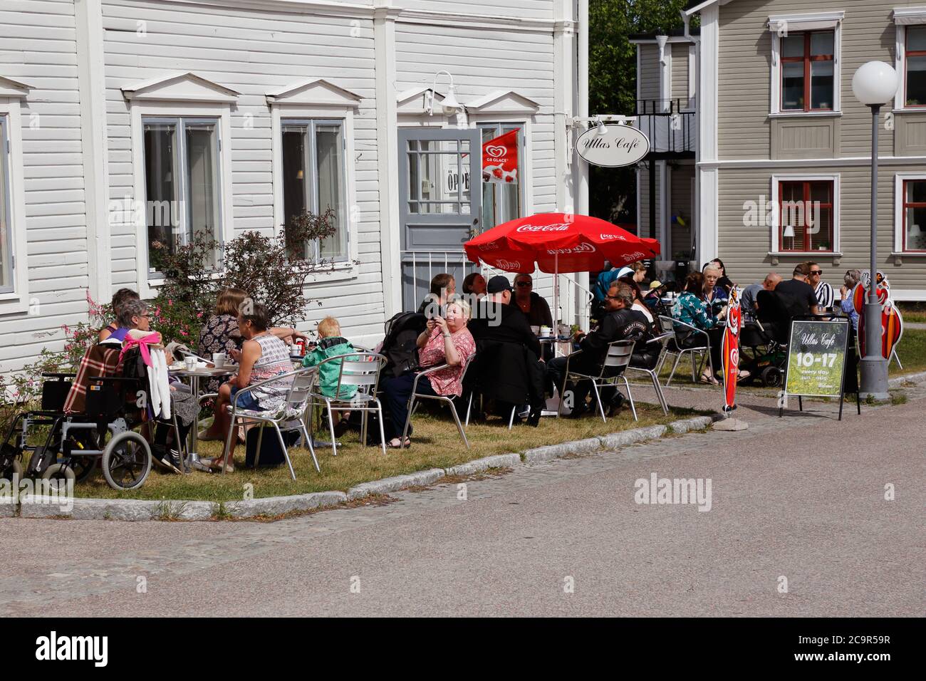 Gammelstad, Sweden - June 16, 2018: Outdoor seating at the Ullas cafe. Stock Photo