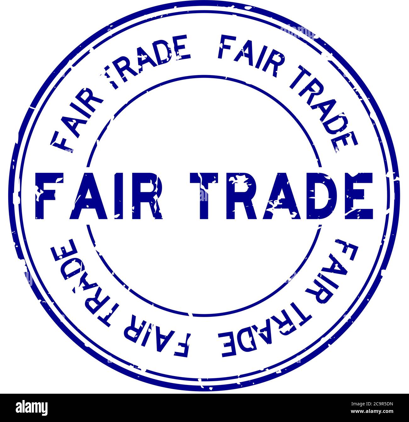 Grunge blue fair trade word round rubber seal stamp on white background Stock Vector