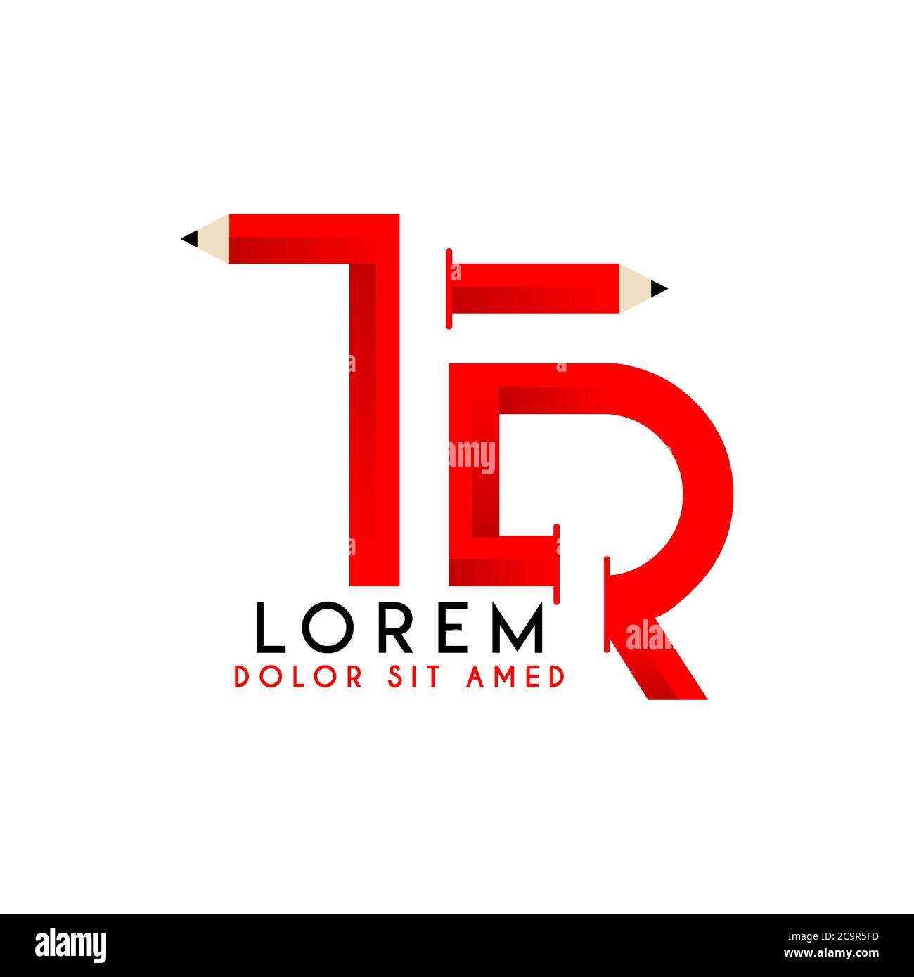 Initial Logo TR Uppercase Red Black Pencil Simple Logo Design 2 Stock Vector