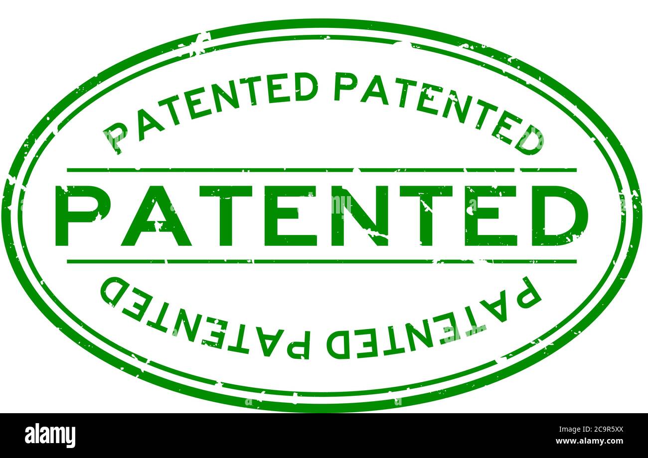 Grunge green patented word oval rubber seal stamp on white background Stock Vector