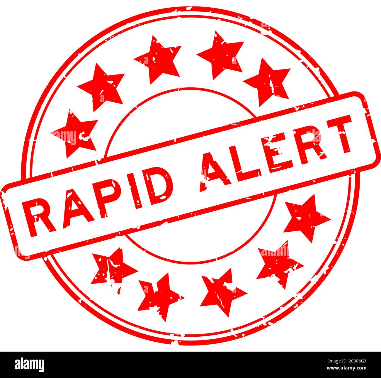 Grunge red rapid alert word with star icon round rubber seal stamp on white background Stock Vector