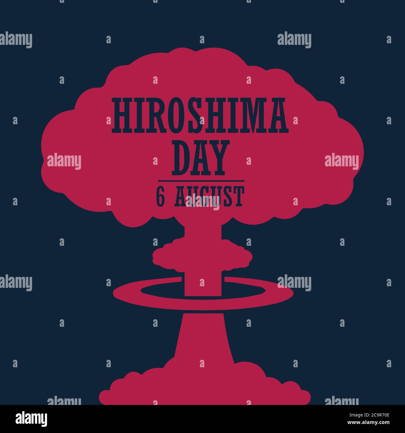 Hiroshima Day, 6 august, red colored nuclear bomb explosion poster, flat illustration, vector Stock Vector