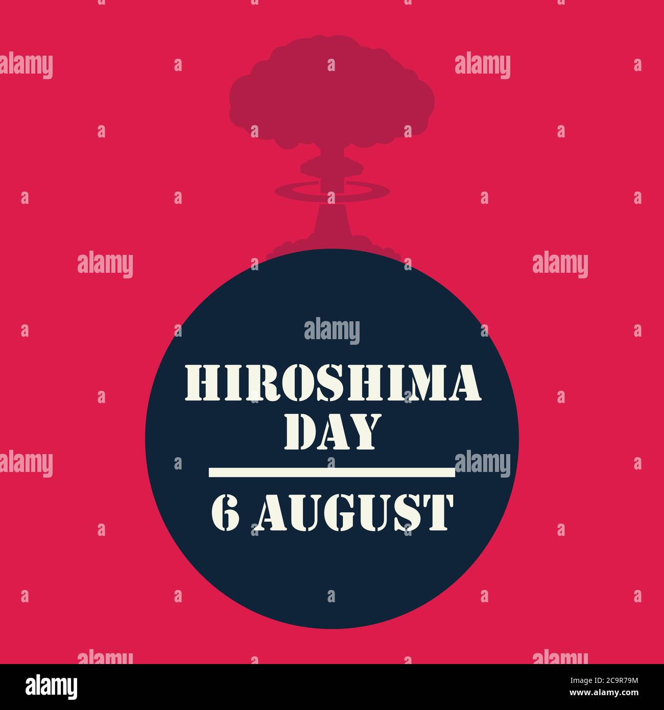 Hiroshima Day, 6 august, nuclear bomb explosion poster, flat illustration, vector Stock Vector