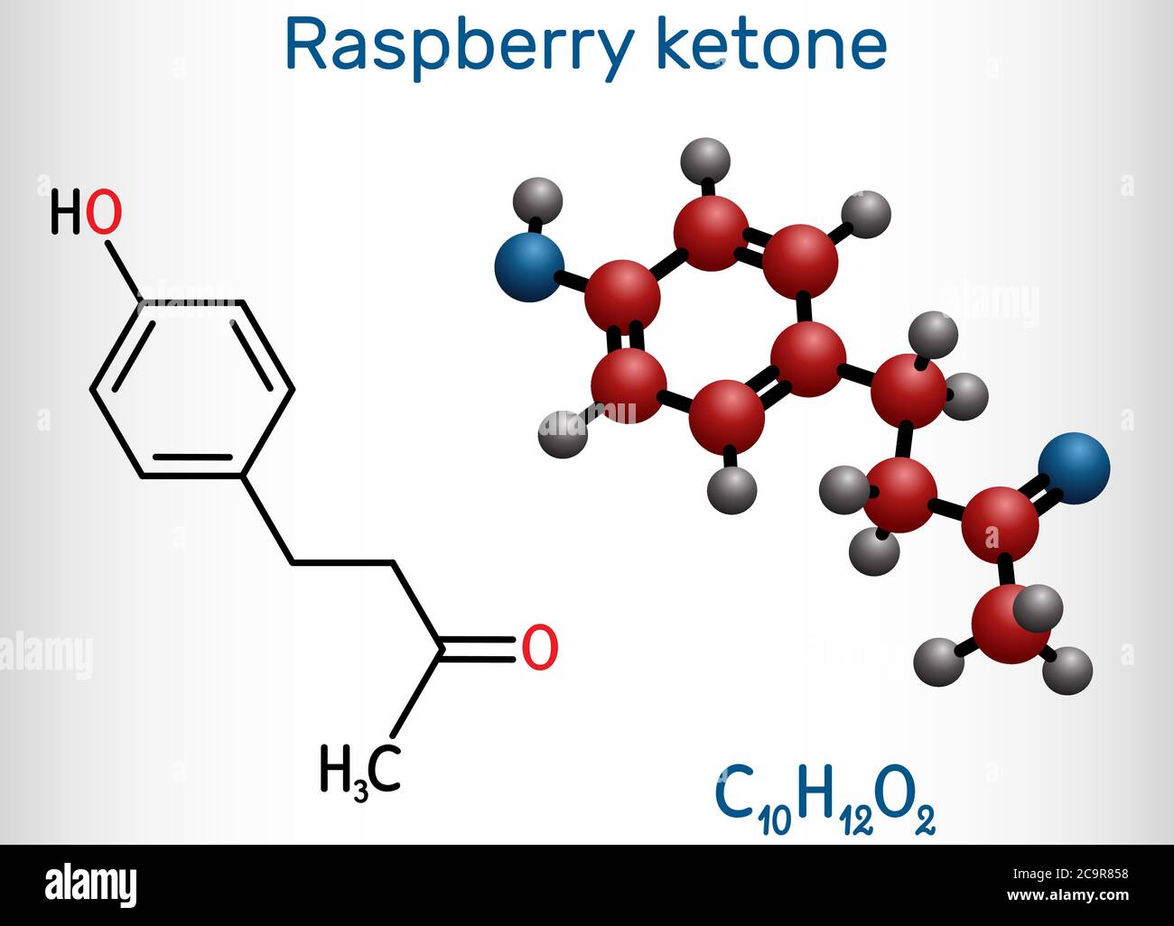 Raspberry ketone, frambinone, rheosmin , C10H12O2 molecule. It is natural phenolic compound and