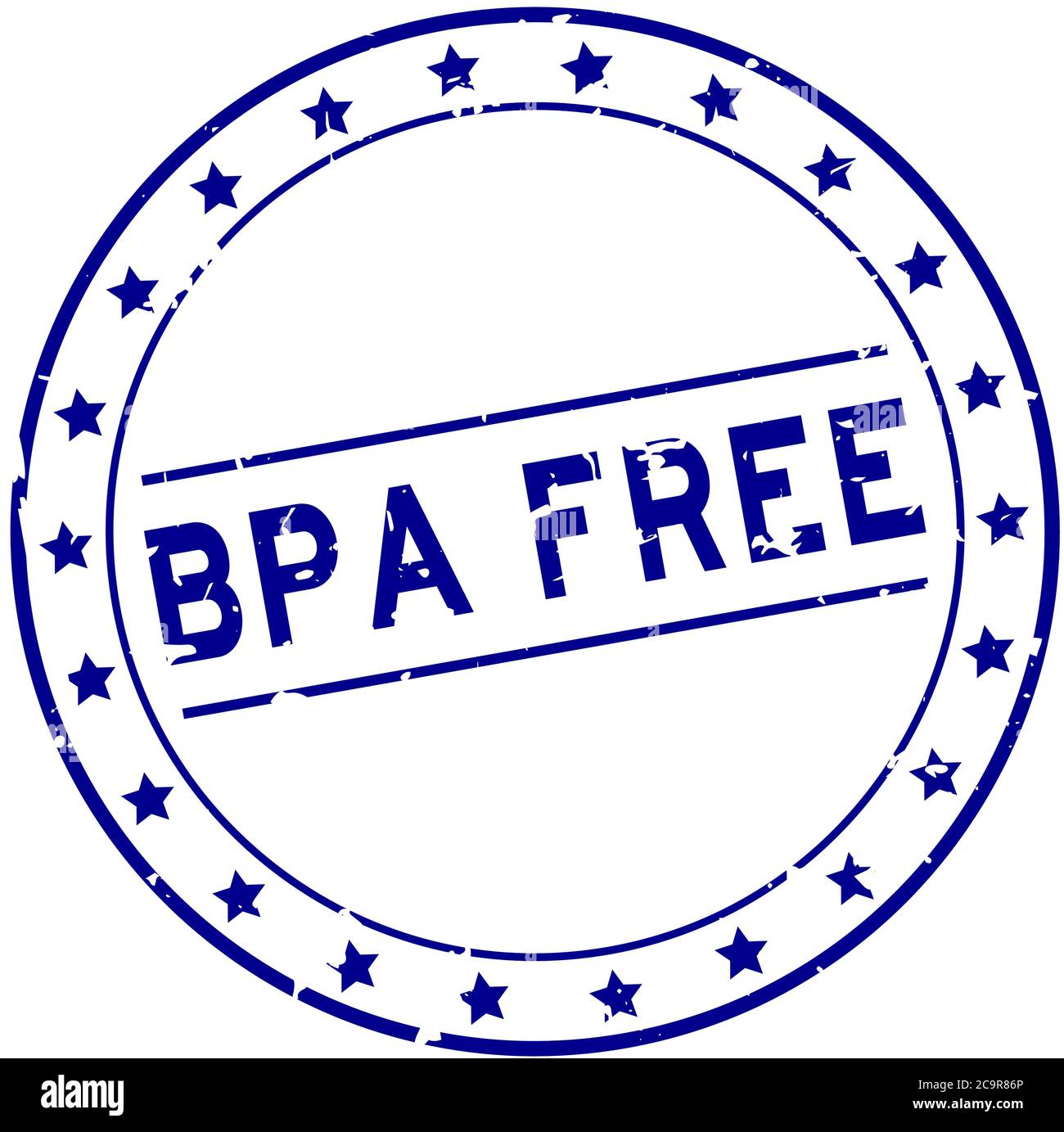 Grunge blue BPA (abbreviation of Bisphenol A) free word round rubber